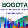 Dibujo de Bogotá con un texto de te espera con nuevas aventuras y experiencias.
