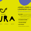 Imagen amarilla con morado en la que se encuentra la información promocional de la Escuela AURA.