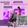 Imagen gráfica con el texto: inscripciones abiertas cuidando cuidadoras 
