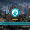 Panorámica de Bogotá con un logo en el centro de una mano con un textoq ue dice Mapa Social Bogotá . PLataforma virtual con información georreferenciada de oferta y demanda pública y privada en proyectos de inclusión. 