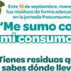 Pieza gráfica con un texto que dice me sumo con mi consumo ¿Tienes residuos qué no sabes dónde saber?