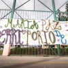 Mural con texto María Paz territorio de paz