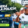 Pieza promocional de la Carrera por la Policía 2026 con participantes corriendo durante una competencia atlética. En la imagen aparece información del evento, incluyendo la fecha del 15 de noviembre, la distancia de 10K y el lugar de salida y llegada en Bogotá.