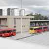 Foto de varios buses de TransMilenio 