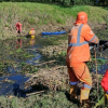 Foto que muestra personas sacando residuos del agua 