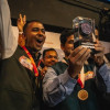 Delegación de la India celebrando tras ganar el IV Mundial de Tejo en Bogotá