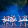 Imagen de una puesta en escena de ballet en la que participan varias mujeres vestidas de blanco y un hombre.