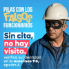Imagen gráfica con el texto pilas con los falsos funcionarios sin cita no hay visita