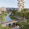Foto que muestra un render del Canal Salitre con carros y edificios al fondo