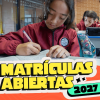 Foto que muestra una niña escribiendo en un cuaderno y el texto 'Matrículas abiertas 2027'.